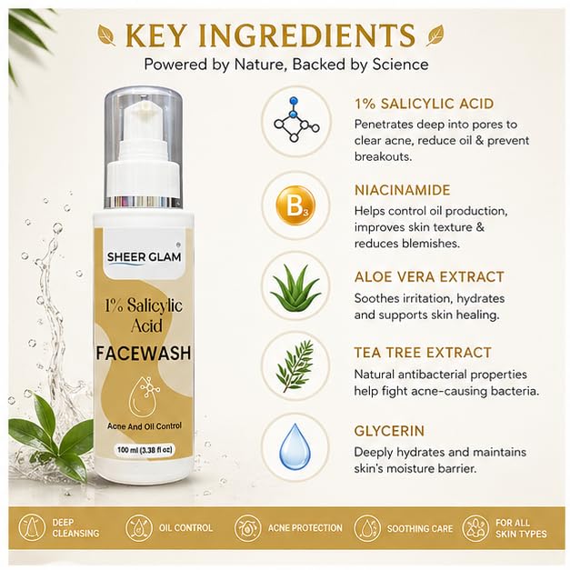 Sheer Glam 1% Salicylic Acid Face Wash 100 ml
