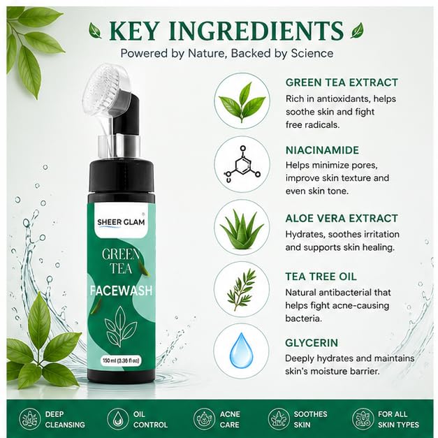 Sheer Glam Green Tea Face Wash 150 ml Applicator