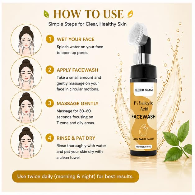 Sheer Glam 1% Salicylic Acid Face Wash 150 ml Applicator