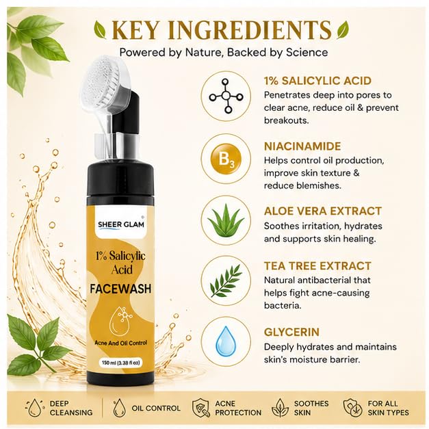 Sheer Glam 1% Salicylic Acid Face Wash 150 ml Applicator