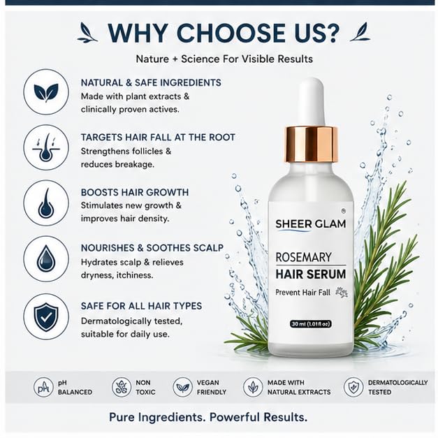 Sheer Glam Rosemary Hair Serum for Hair Fall Control, 30 ml