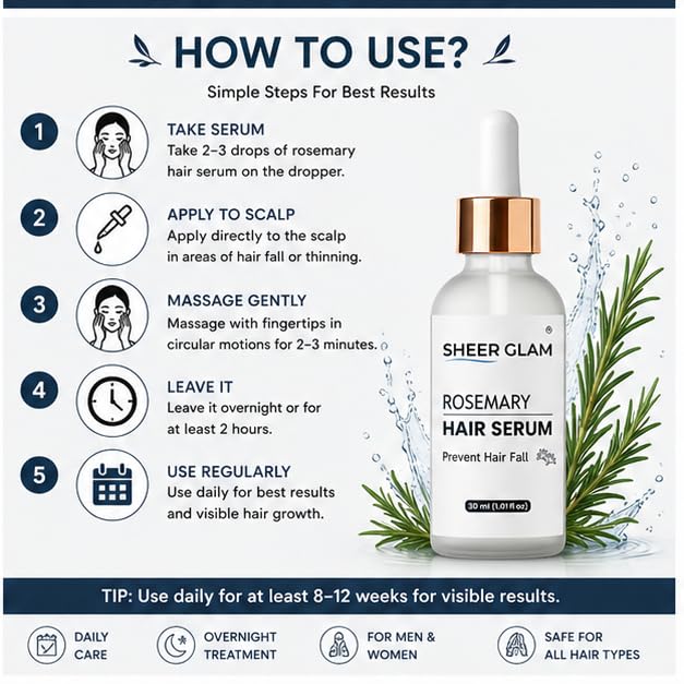 Sheer Glam Rosemary Hair Serum for Hair Fall Control, 30 ml