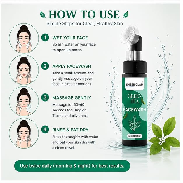 Sheer Glam Green Tea Face Wash 150 ml Applicator