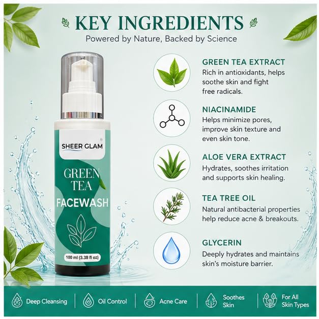 Sheer Glam Green Tea Face Wash 100 ml